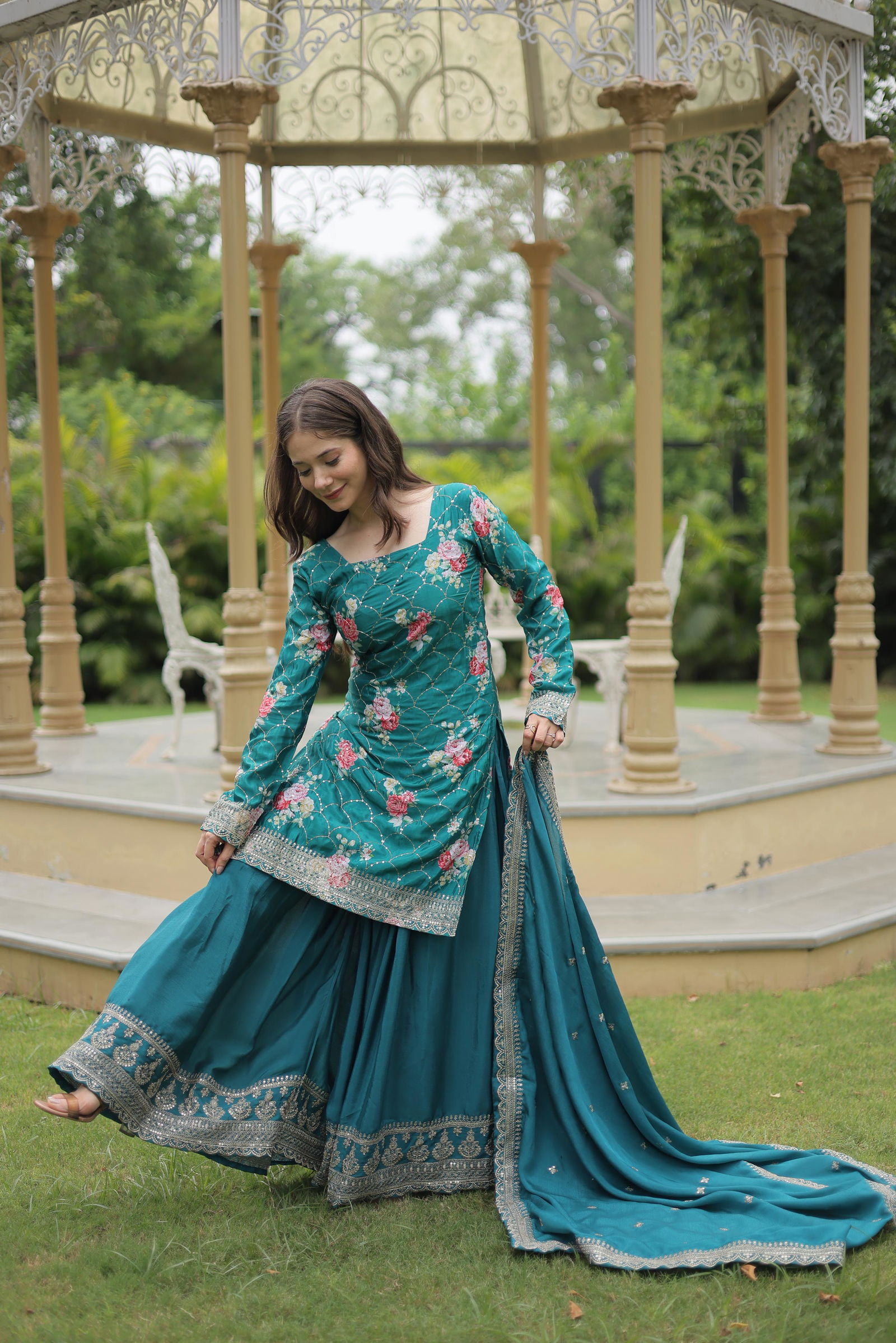 KA 1125 Chinon Printed Sharara Readymade Suits Suppliers In India